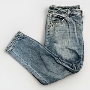 Jennifer Lopez Womens Jeans Size 14 Blue Denim Rhinestone Pocket Straight Leg